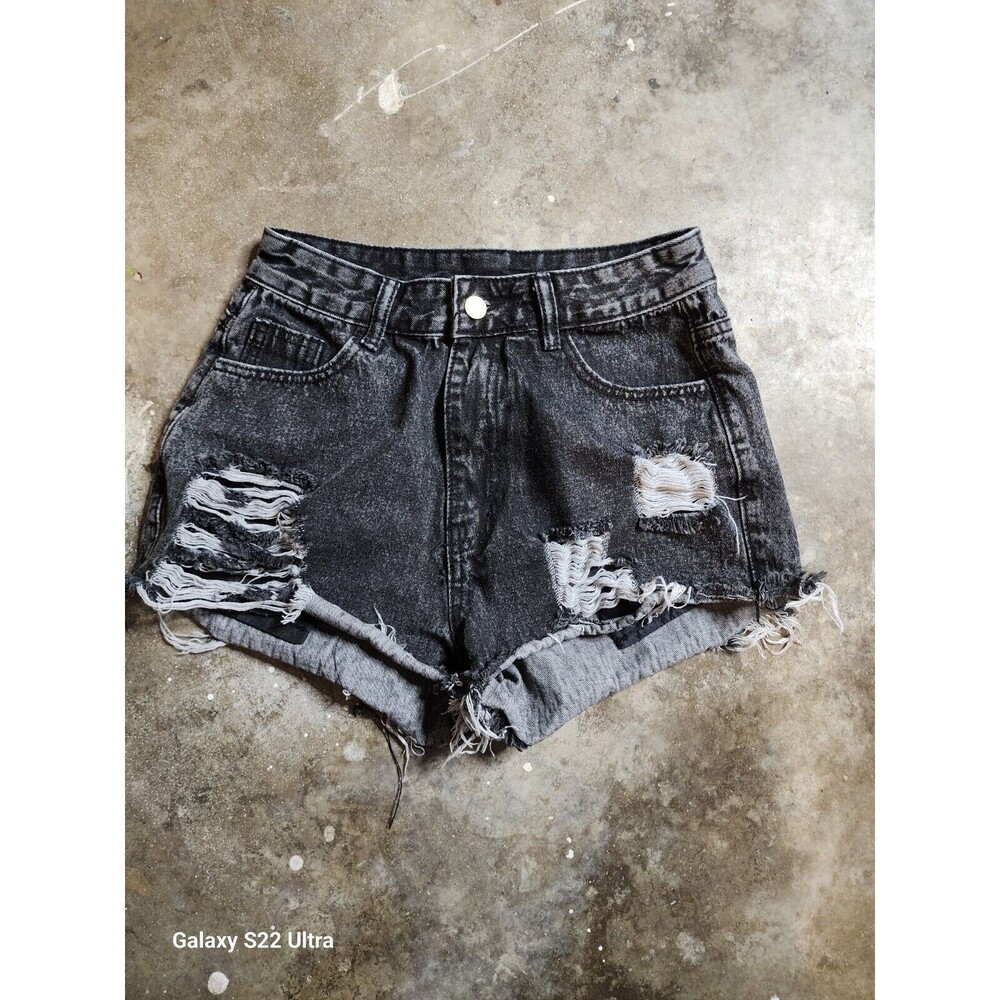 Shein Womens Shorts Black Distressed Denim Back size M Dark Wash Cotton Blend